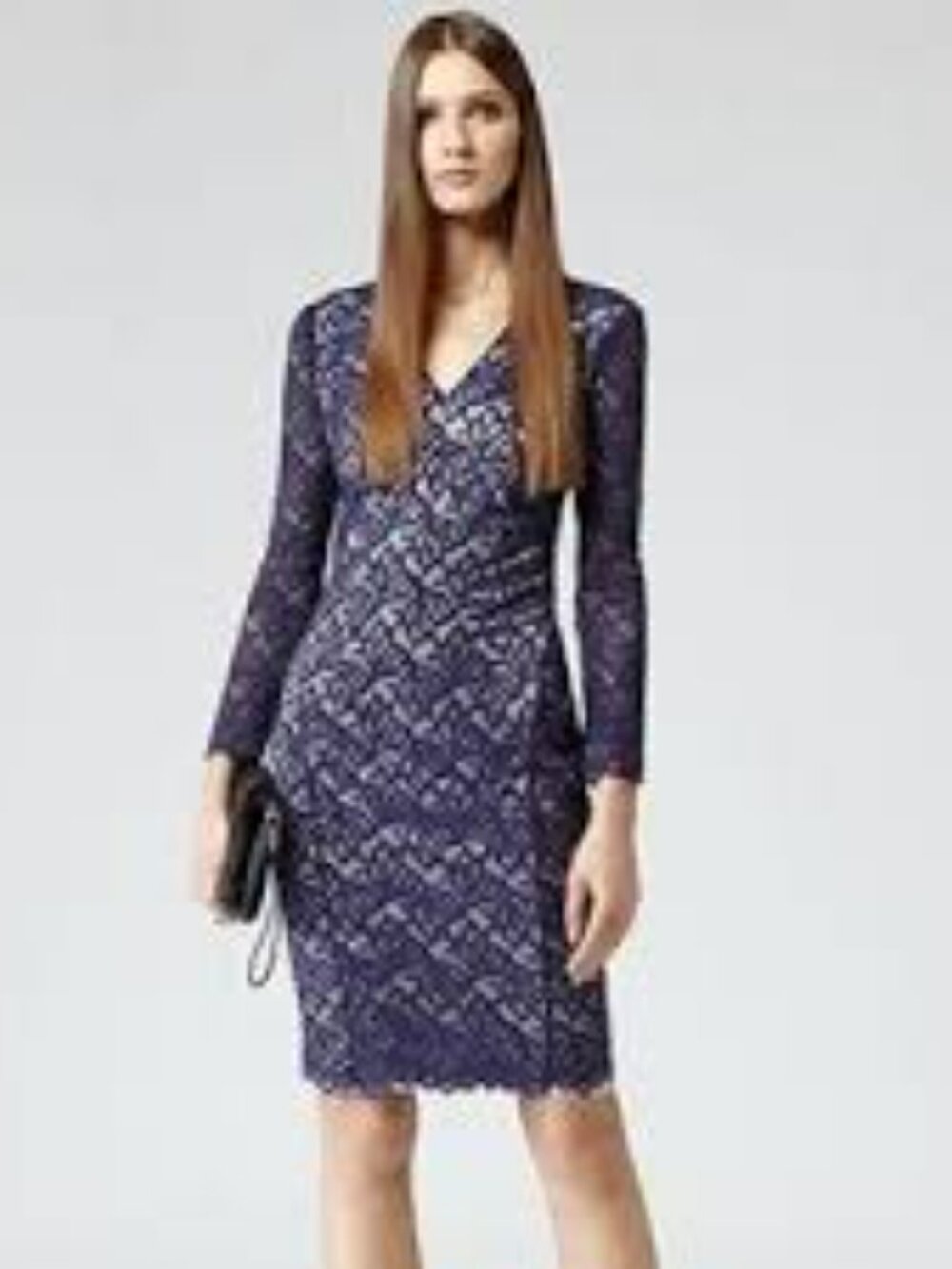REISS Blue Lace and Satin Sheath Dress Size 2